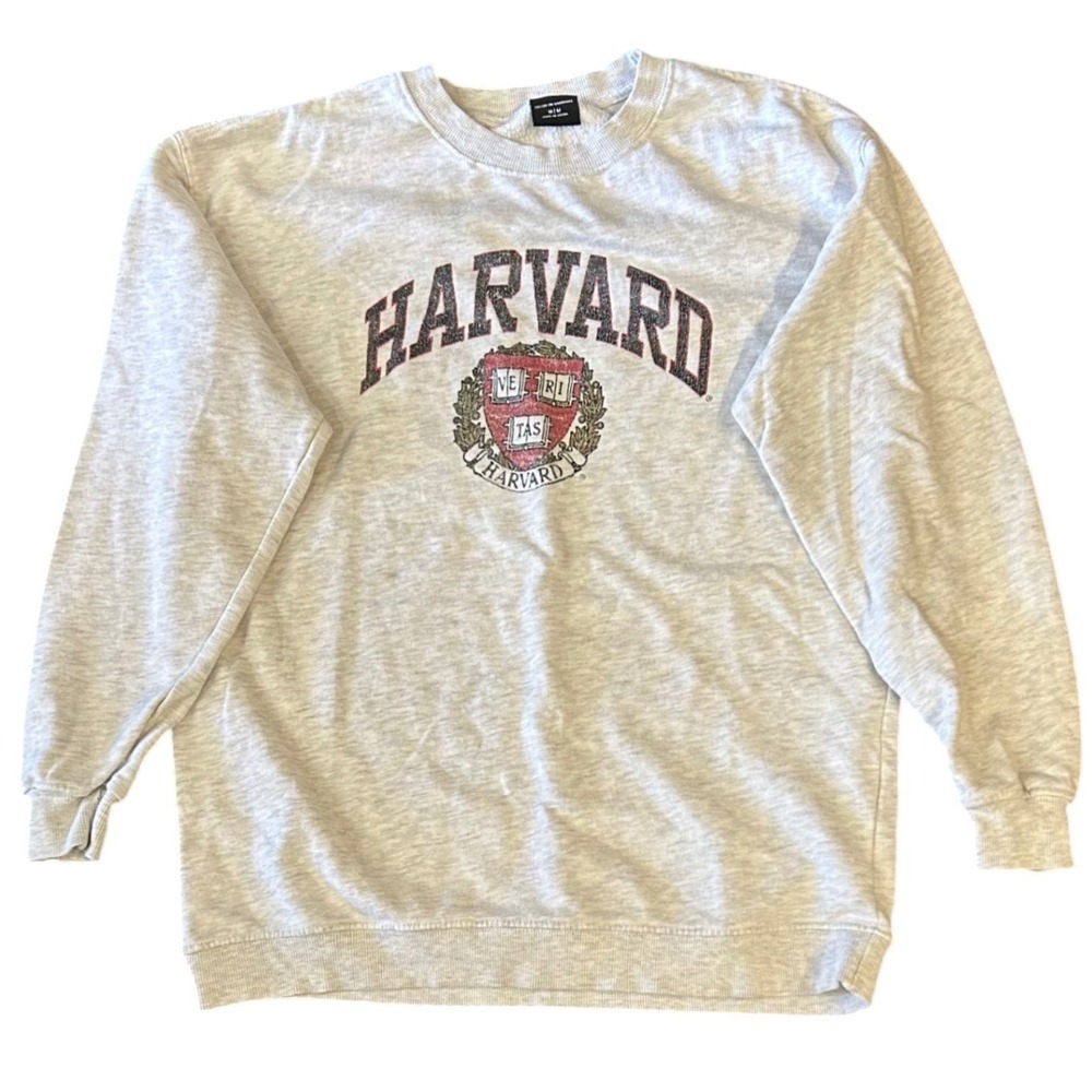 Harvard University Crewneck Sweatshirt Grey Heather Vintage Style Graphic M